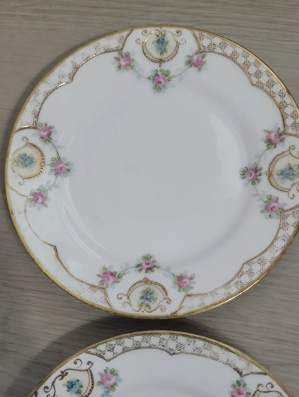 Vintage Nippon Hand Painted Floral Small Plates Set of 2 Gold Grandma Delicate